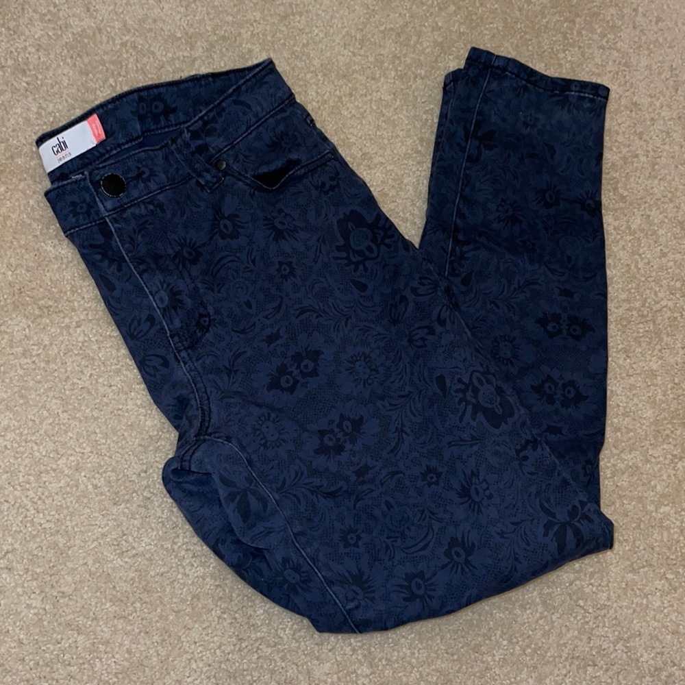 CAbi Curvy Floral Blue and Black Skinny Jeans